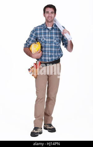 blue, blank, european, caucasian, belt, builder, backdrop, background, Stock Photo