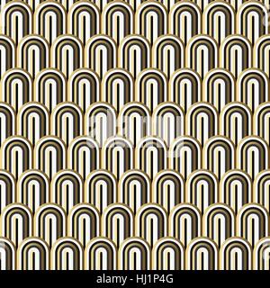 Seamless gold white and black simple art deco wave scales pattern vector Stock Vector