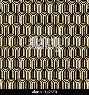 Seamless gold white and black simple art deco wave scales pattern vector Stock Vector