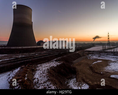 nuclear power plant sunset sunrise dawn Radiation of soil environment Stock Photo