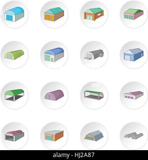 Different hangars icons set Stock Vector