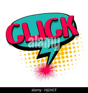 Comic text speech bubble click, button Stock Vector