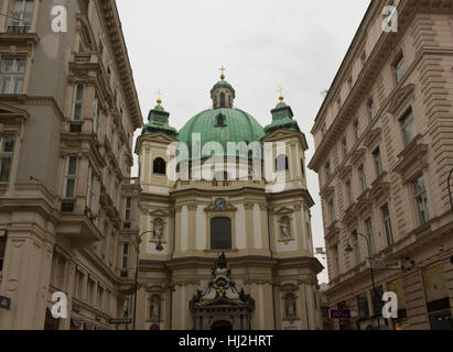 VIENNA, AUSTRIA - JANUARY 3 2016: Architectural close up of Peterskirche church in Vienna, along Graben street, at day time Stock Photo