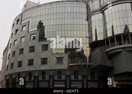 VIENNA, AUSTRIA - JANUARY 3 2016: Haas Haus post modern building in Vienna, Austria Stock Photo