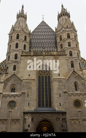 VIENNA, AUSTRIA - JANUARY 3 2016: Architectural view of the main entrance of Stephansdom Cathedral in Vienna, Austria Stock Photo