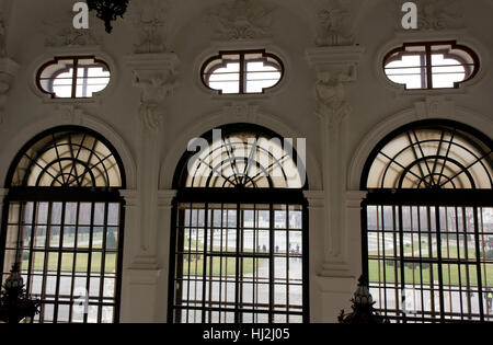 VIENNA, AUSTRIA - JANUARY 1 2016: Architectural close up from inside of the windows of Shloss Belvedere in Vienna Stock Photo