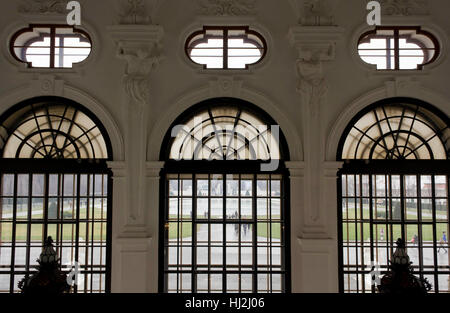 VIENNA, AUSTRIA - JANUARY 1 2016: Architectural close up from inside of the windows of Shloss Belvedere in Vienna Stock Photo