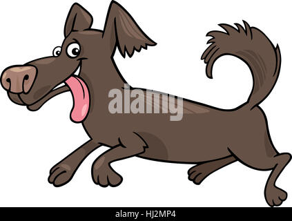 Cartoon Illustration of Funny Little Running Shaggy Dog Stock Photo