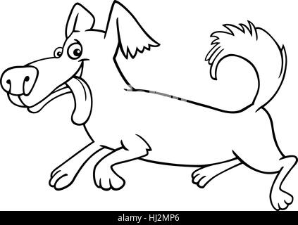 Cartoon Illustration of Funny Little Running Shaggy Dog for Coloring Book or Coloring Page Stock Photo