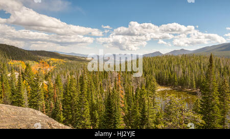 Autumn colors at Nymph Lake Overlook, in Rocky Mountain National Park, near Estes Park, Colorado. Stock Photo