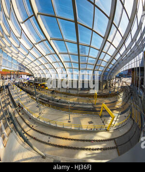 Panoramic view of Manchester Victoria train and tram station interchange. Stock Photo