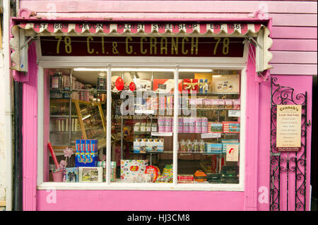 Cranch's Sweetshop,Salcombe,the oldest in Devonshire,with owners Angela Carter(glasses),Suzanne Harris and employee Peter Cater Stock Photo