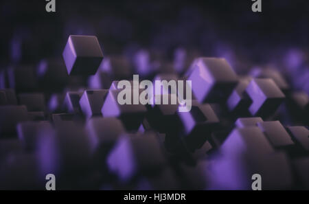 3D illustration. Abstract background with cubes floating without gravity. Stock Photo