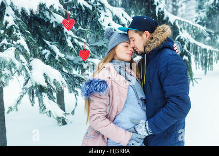 young future parents in winter Stock Photo