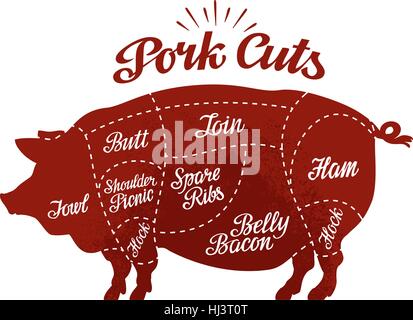 Butcher shop. Pork cuts. Vector illustration Stock Vector