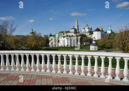 At the Papapet of Obesrvation Deck on Blinnaya Hillю Мiew of the architectural ensemble of the Holy Trinity - St. Sergius Lavra Stock Photo