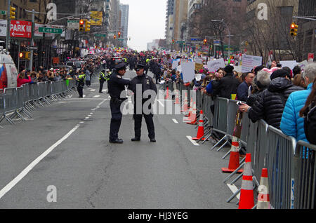 New York, New York, USA- January 21, 2017: NYPD on scene for women's march protest in Manhattan, New York. Stock Photo