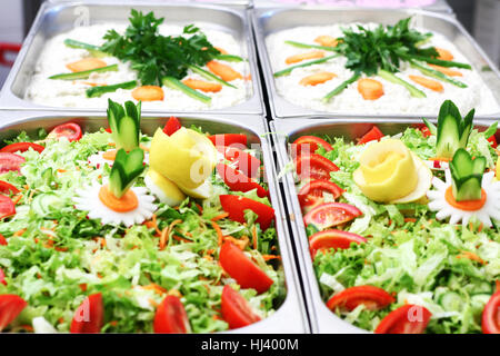 salad bar with vegetables in the restaurant, healthy food Stock Photo