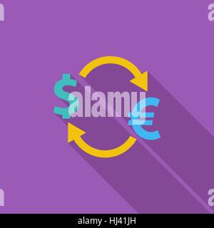 Currency exchange icon. Flat vector related icon with long shadow for web and mobile applications. It can be used as - logo, pictogram, icon, infograp Stock Vector