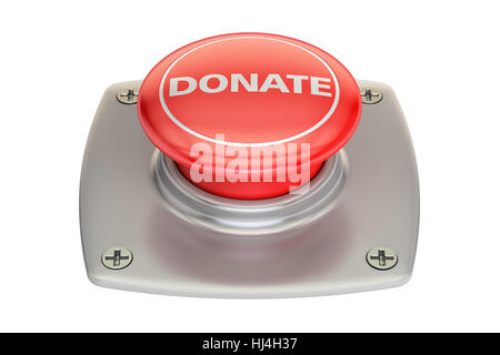 Donate red button, 3D rendering isolated on white background Stock Photo