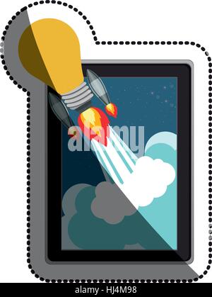 Tablet device and rocket bulb icon. Start up plan idea and strategy theme. Isolated design. Vector illustration Stock Vector