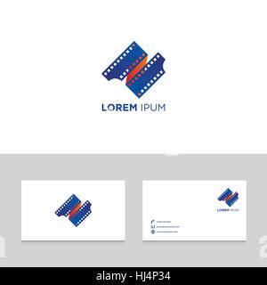 Logo design elements with business card template, film movie reel, abstract modern symbol, vector illustration Stock Vector