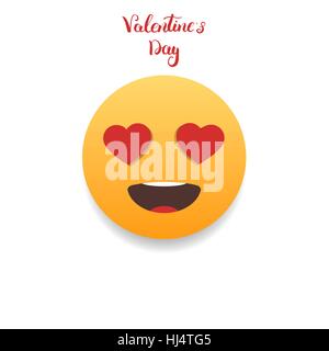 Valentines Day emoticon. Emoji with hearts eyes. Stock Vector