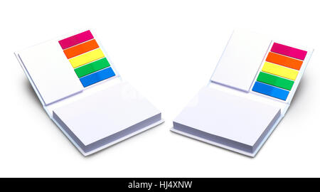 Blank scratch pad with different colored stickers isolated on white with clipping path Stock Photo