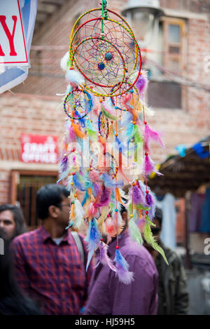 Dreamcatcher for sale at a shop in New Delhi, India. It is a handmade object based on a willow hoop. Stock Photo