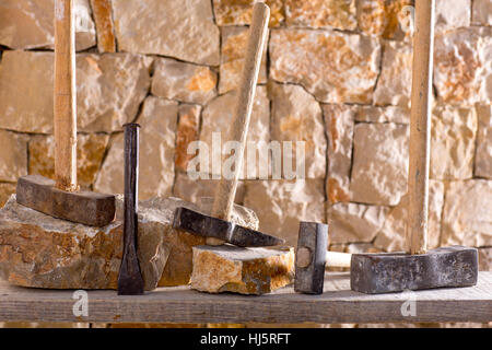 house, building, tools, build, closeup, stone, brown, brownish, brunette, Stock Photo