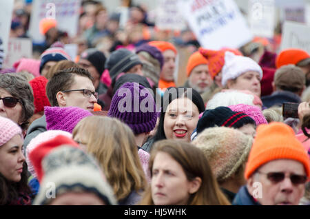 Augusta, Maine, USA. 21st Jan, 2017. Women’s March on Maine rally in front of the Maine State Capitol. The March on Maine is a sister rally to the Women’s March on Washington. Credit: Jennifer Booher/Alamy Live News Stock Photo