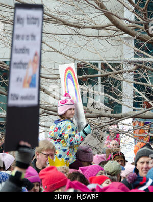 Augusta, Maine, USA. 21st Jan, 2017. Women’s March on Maine rally in front of the Maine State Capitol. The March on Maine is a sister rally to the Women’s March on Washington. Credit: Jennifer Booher/Alamy Live News Stock Photo