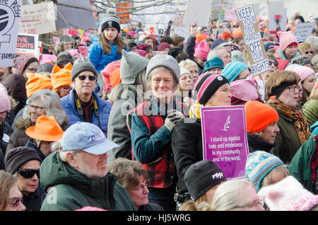 Augusta, Maine, USA. 21st Jan, 2017. Women’s March on Maine rally in front of the Maine State Capitol. The March on Maine is a sister rally to the Women’s March on Washington. Credit: Jennifer Booher/Alamy Live News Stock Photo