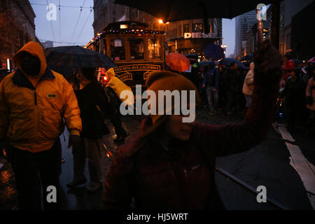 San Francisco, California, USA. 21st Jan, 2017. Several thousand people march down Market Street during the Women's March in San Francisco, California. Credit: Joel Angel Juarez/ZUMA Wire/Alamy Live News Stock Photo
