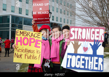 Augusta, Maine, USA. 21st Jan, 2017. Women’s March on Maine rally in front of the Maine State Capitol. The March on Maine is a sister rally to the Women’s March on Washington. Credit: Jennifer Booher/Alamy Live News Stock Photo