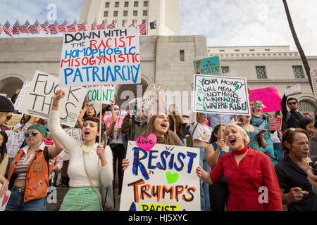 Women's March in Downtown Los Angeles, California on January 21st, 2017. Stock Photo