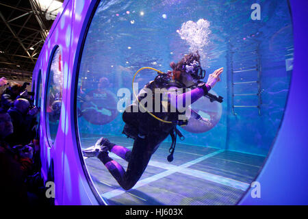 Dusseldorf, Germany. 20th January, 2017. boot Duesseldorf 2017 - the worlds biggest yachting and water sports exhibition. Underwater world in the diving basin. Stock Photo