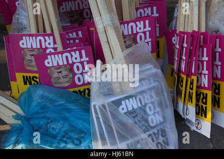 London, UK. 21st January, 2017. Political placards prepared for Women's March in London. Credit: Alan Gignoux/Alamy Live News Stock Photo
