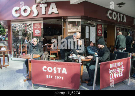 Beirut Lebanon. 22nd January 2017. Customers enjoying a sunday at Costa a day after a suspected bomber was stopped by Lebanese security forces on Saturday evening as he attempted to enter the Costa cafe  in the busy Al Hamra Street in Beirut before he was able to detonate his explosive vest Credit: amer ghazzal/Alamy Live News Stock Photo