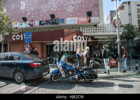 Beirut Lebanon. 22nd January 2017. Customers enjoying a sunday at Costa a day after a suspected bomber was stopped by Lebanese security forces on Saturday evening as he attempted to enter the Costa cafe  in the busy Al Hamra Street in Beirut before he was able to detonate his explosive vest Credit: amer ghazzal/Alamy Live News Stock Photo