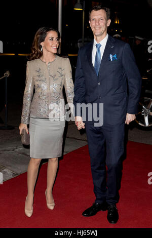 Copenhagen, Denmark. 25th Jan, 2017. Prince Joachim and Princess Mary arrive at the Nordatlantens Brygge for the return concert offered by the president of Iceland to the Danish Queen in Copenhagen, Denmark, 25 January 2017. The president of Iceland is in Denmark for a two day state visit. Photo: Patrick van Katwijk POINT DE VUE OUT - NO WIRE SERIVCE - Photo: Patrick van Katwijk/Dutch Photo Press/dpa/Alamy Live News Stock Photo