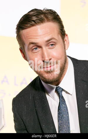 Tokyo, Japan. 26th Jan, 2017. Actor Ryan Gosling attends the Japan premiere for the movie La La Land on January 26, 2017 in Tokyo, Japan. The romantic musical film set a record for most Golden Globe Awards wins with 7 awards and tied a record for most Oscar nominations with 14. La La Land opens on February 24 in Japan. Credit: Rodrigo Reyes Marin/AFLO/Alamy Live News Stock Photo