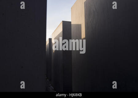 Berlin, Berlin, Germany. 26th Jan, 2017. The Memorial to the Murdered Jews of Europe also known as the Holocaust Memorial (German: Holocaust-Mahnmal) one Day before the International Holocaust Remembrance Day, an international memorial day on 27 January. The monument is composed of 2711 rectangular concrete blocks, laid out in a grid formation. Credit: Jan Scheunert/ZUMA Wire/Alamy Live News Stock Photo