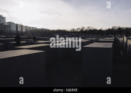 Berlin, Berlin, Germany. 26th Jan, 2017. The Memorial to the Murdered Jews of Europe also known as the Holocaust Memorial (German: Holocaust-Mahnmal) one Day before the International Holocaust Remembrance Day, an international memorial day on 27 January. The monument is composed of 2711 rectangular concrete blocks, laid out in a grid formation. Credit: Jan Scheunert/ZUMA Wire/Alamy Live News Stock Photo
