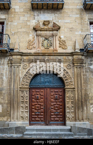 Facade of the Town Hall of Sos del Rey Catolico, Zaragoza, Aragon, eastern Spain Stock Photo