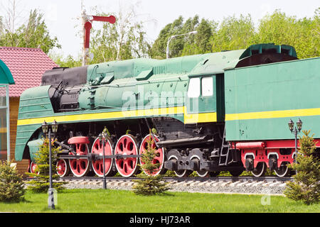 Photo of Russian rail road locomotive in Samara Stock Photo