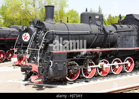 Photo of Russian rail road locomotive in Samara Stock Photo