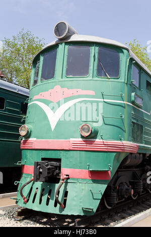 Photo of Russian rail road locomotive in Samara Stock Photo