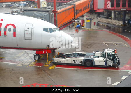 Air Berlin plane at the gate at Berlin Tegel Airport, Germany Stock Photo