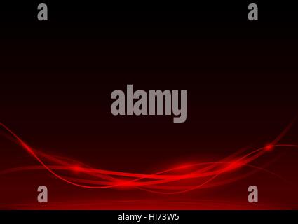 Glowing red wavy lines on abstract technology dark red background ...